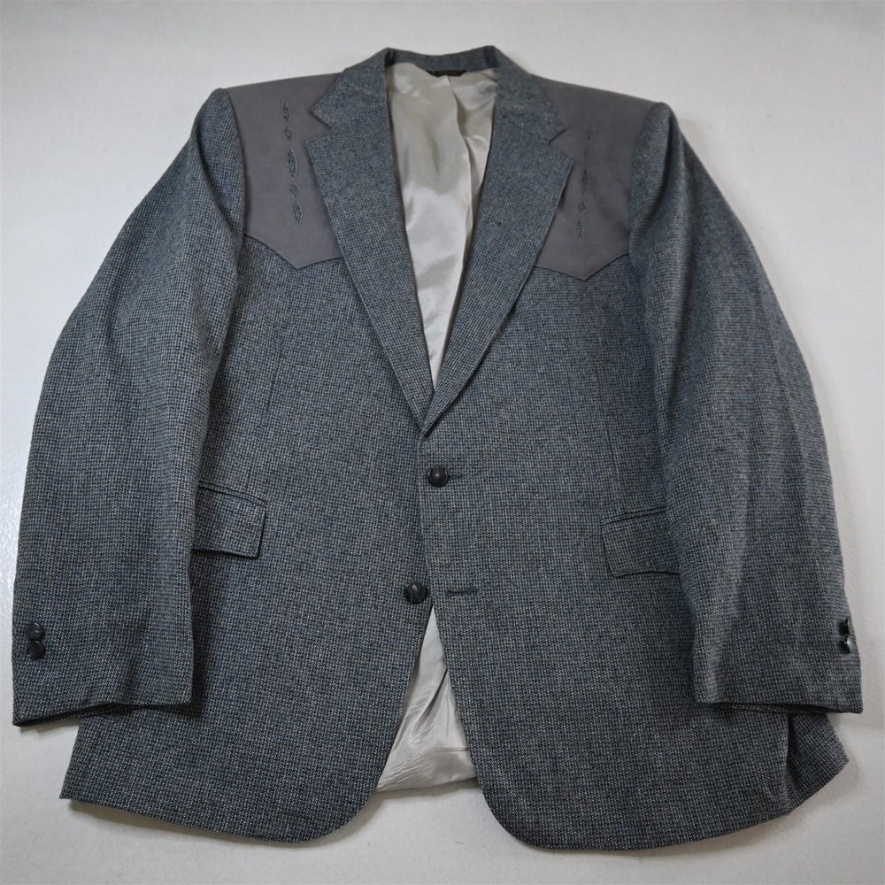 Pagano West 46L Blue Tweed USA Western Yoke Blazer Suit Jacket Sport‎ Coat